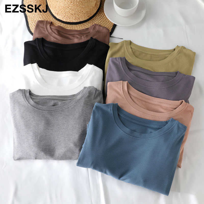 autumn winter bottom cotton long sleeve o-neck T Shirt Women long Sleeve casual basic T shirt solid Color Tee top Female top 210819