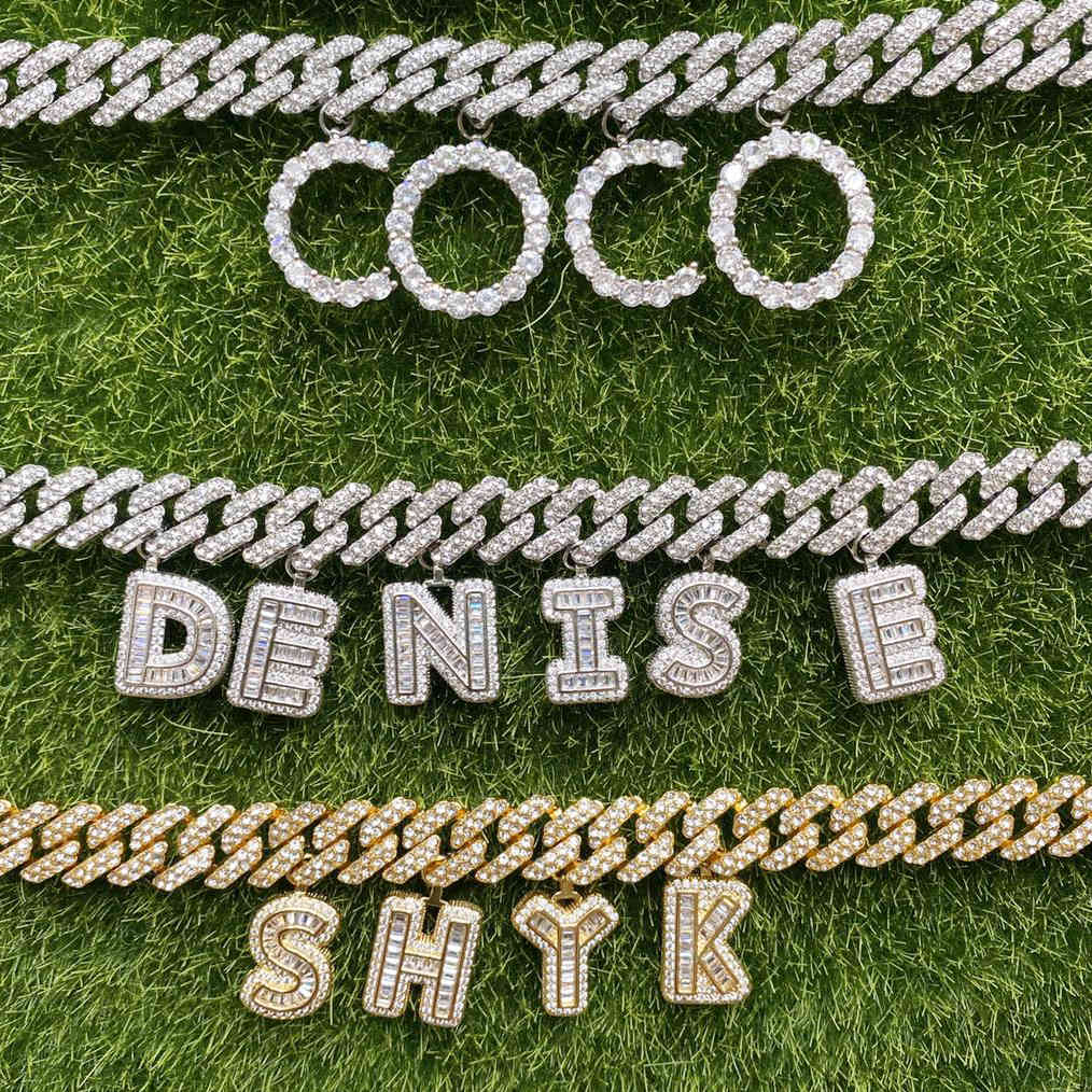 Men women Hip hop iced out Custom Name cz cuban link chain Pink Diamond Letter Necklac personalized initial necklace