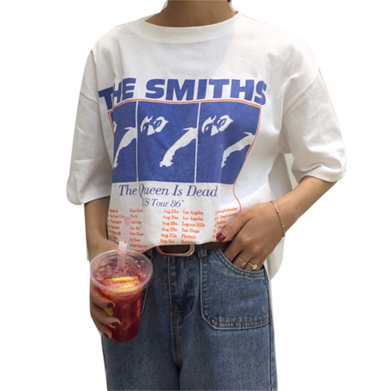 Vintage Letter Printed Causal White Cotton All Match Loose New Fashion Basic Short Sleeve Female T-shirts 210306