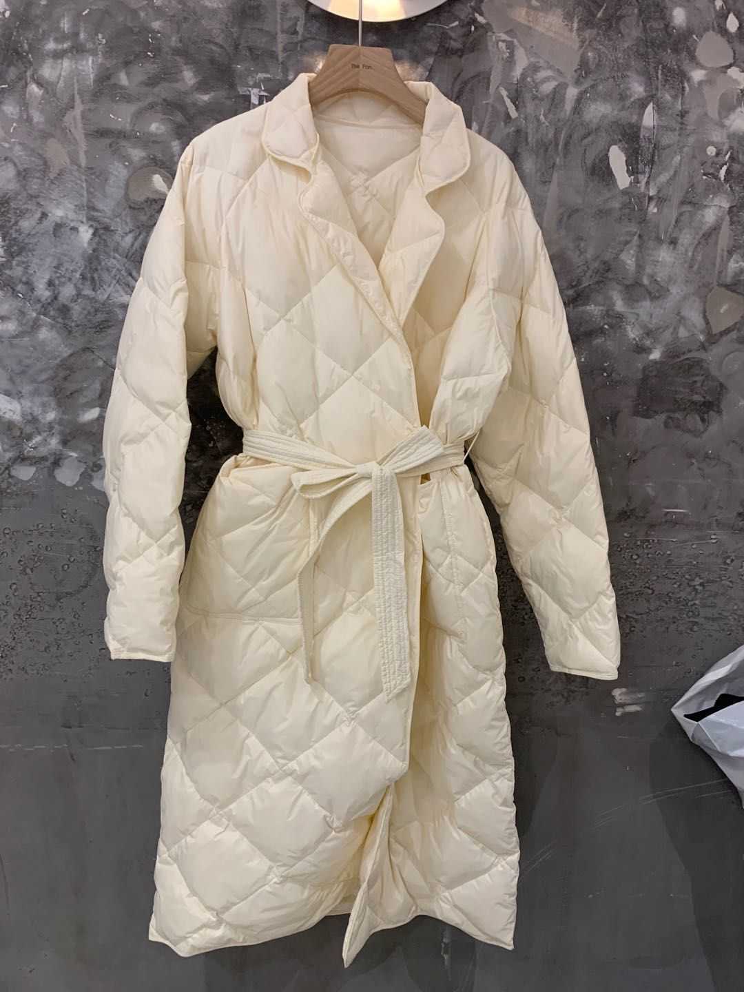 Long Winter Coat Rhombus Pattern Casual Sashes Women Parkas Pockets Tailored Collar Puffer Jacket Cotton-padded Outwear 211014