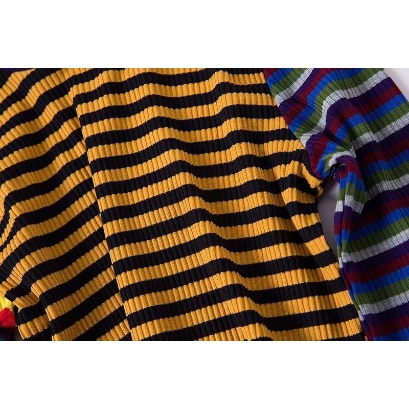 Autumn Women Sweaters Striped High Street Crop Tops Thin Knitted Pullovers Women Streetwear Elasticity Knitwear T200319