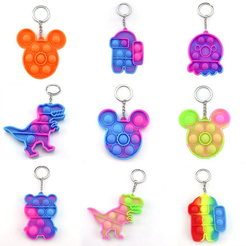 Image of newest octopus dinosaur bear push pop bubble keychain poo-its fidget Toys Decompression Toy key chain Anti Stress Anxiety Relief Bubbles Board keyring