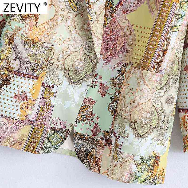 Zevity Women Vintage Paisley Totem Print Open Stitching Blazer Coat Female Chic Business Casual Court Cardigan Suits Tops CT729 211122