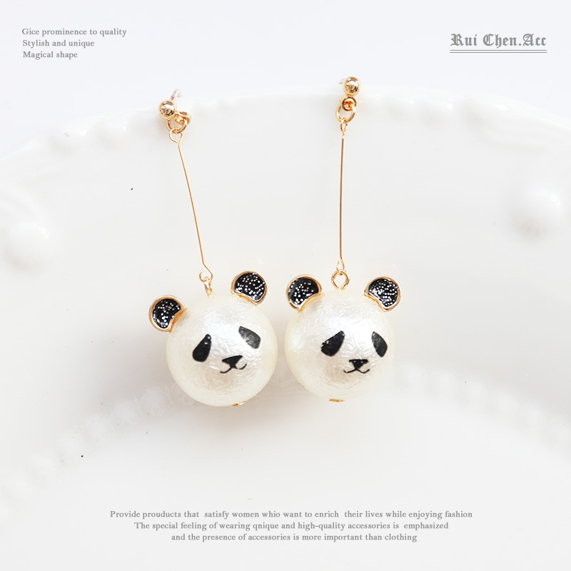 Girl Cute National Treasure Giant Panda Three-dimensional Pendant 925 Silver Needle Without Pierced Resin Ear Clip Stud Earrings