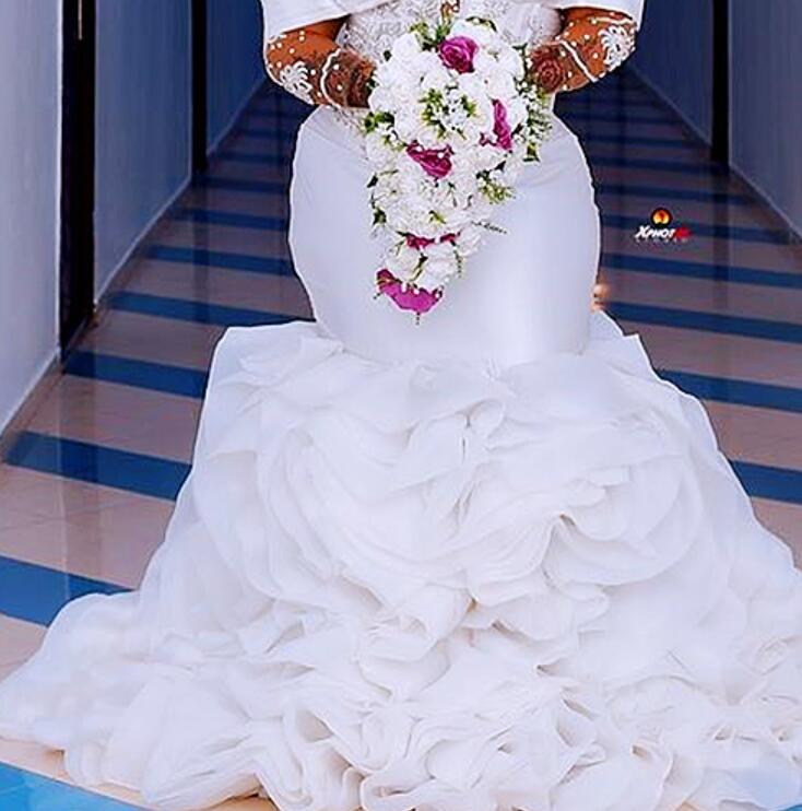 2021 Plus Size Arabic Aso Ebi Luxurious Mermaid Sexy Wedding Dress Lace Beaded Crystals Tiers Organza Bridal Dresses Gown ZJ332