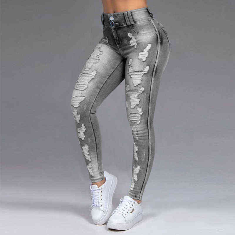Women's Jeans Stretch Ripped Skinny Black Denim Jean Sexy Mom Female Woman Office Fashion Trendy y2k high waist Pencil Pants 211129