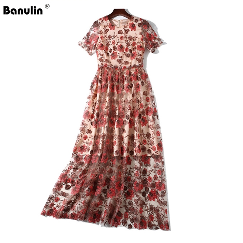 Banulin Runway Dresses Summer Short Sleeves Sheer Mesh Gorgeous Floral Embroidery Long Beach Dress Vestidos De Festa 210603, Red
Banulin Runway Dresses Summer Short Sleeves Sheer Mesh Gorgeous Floral Embroidery Long Beach Dress Vestidos De Festa 210603, Red