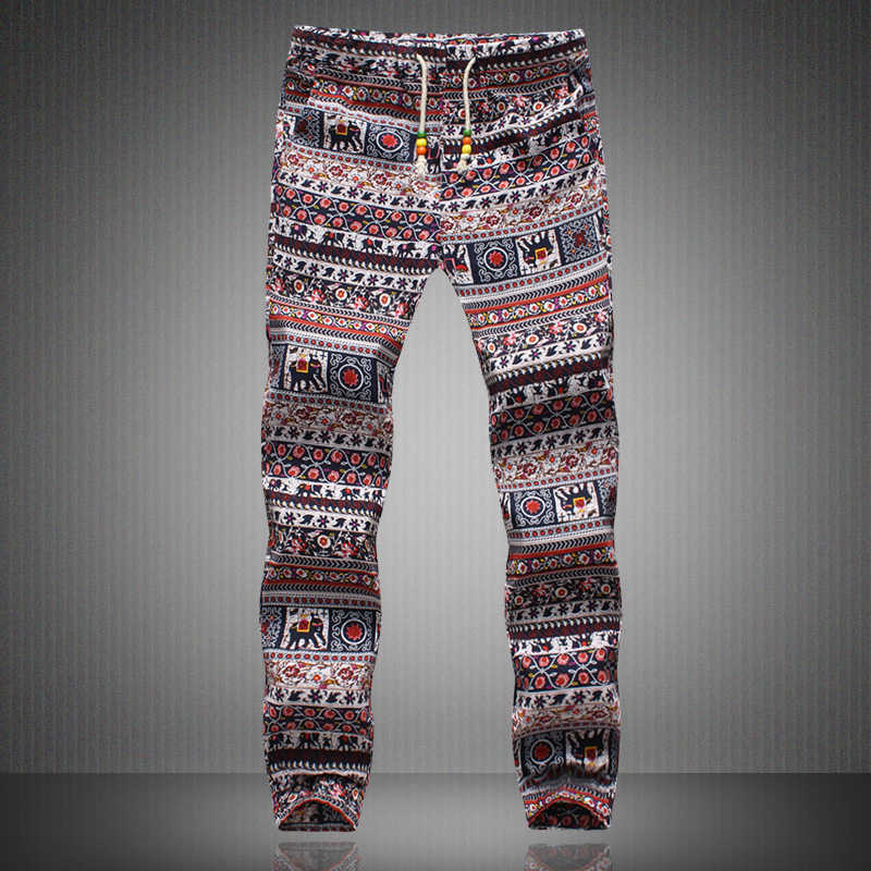 Linen Pants Men Fashion Men Floral Print Joggers Male Casual Summer Pants Mens Sweatpants 210930