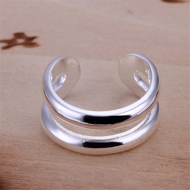 unisex Two-line sterling silver plated rings size open DMSR038,popular 925 silver plate finger ring jewelry Band Rings