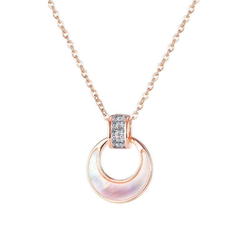 Chains Cyue Fashion 316L Stainless Steel Necklace Chain Rose Pearl Oysters Moon Pendant Charm With Pave CZ For Women Jewelry