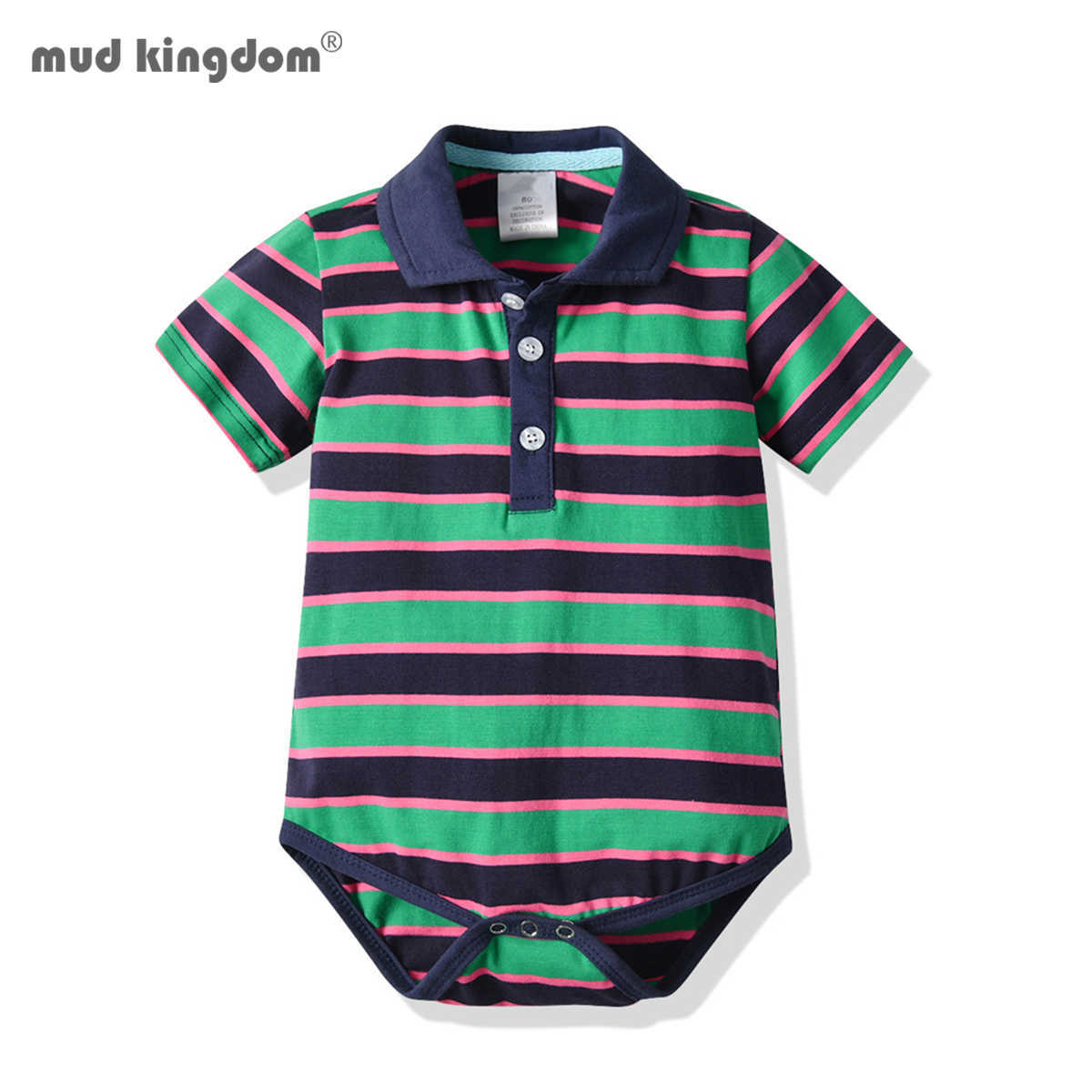 Mudkingdom Cute Baby Boys Stripe Polo Romper Short Sleeve Bodysuit Summer Children Cotton Shirt 210615