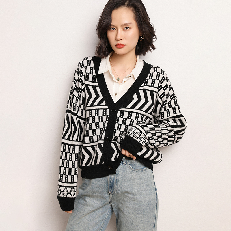 2021 New Female Autumn Winter Warm Thickening 100% Cashmere V-neck Sexy Long Sleeves Sweater Women Knitting Cardigan 503x, Black-white
2021 New Female Autumn Winter Warm Thickening 100% Cashmere V-neck Sexy Long Sleeves Sweater Women Knitting Cardigan 503x, Black-white