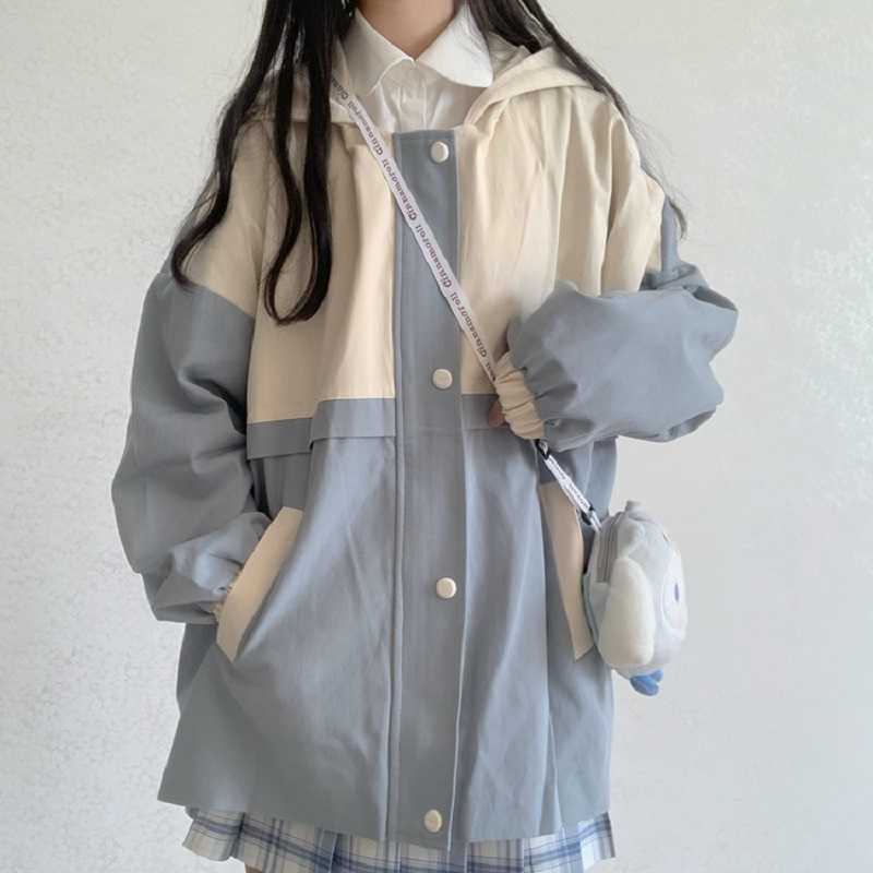 Japanese casual fashion women jacket Harajuku stitching Ulzzang Outerwear hooded large size ins kawaii Preppy Style Coats 210608
Japanese casual fashion women jacket Harajuku stitching Ulzzang Outerwear hooded large size ins kawaii Preppy Style Coats 210608