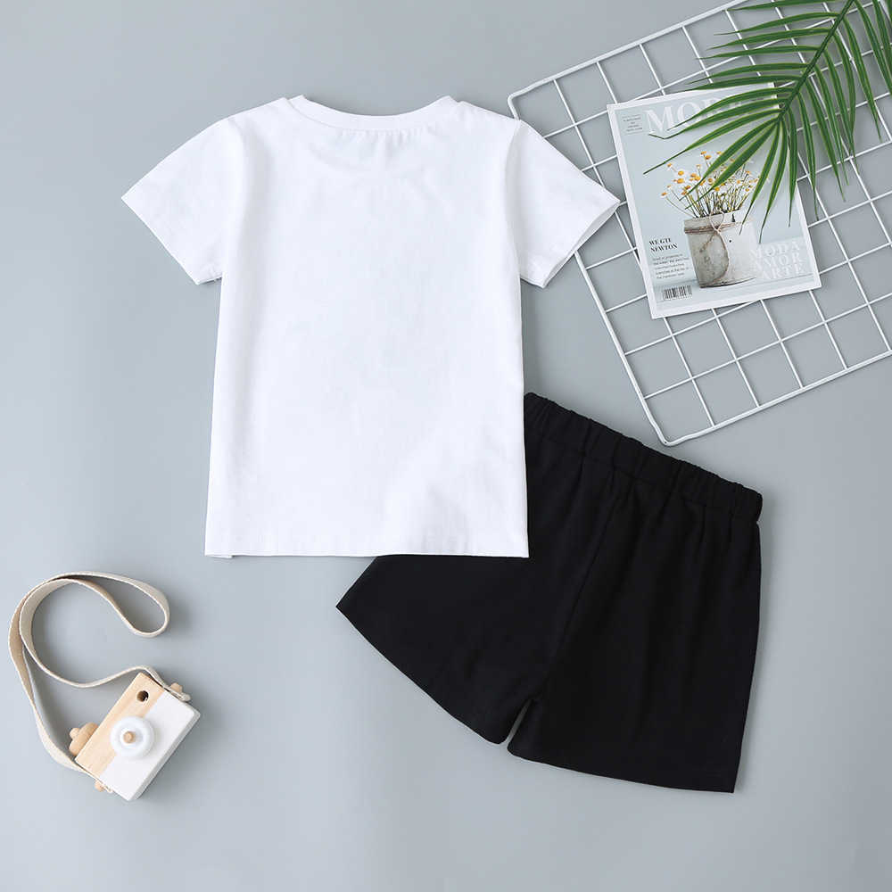 Summer Children Sets Casual Boys Cotton Short Sleeve O Neck Print Cartoon T-shirt Black Pants Clothes 2T-6T 210629