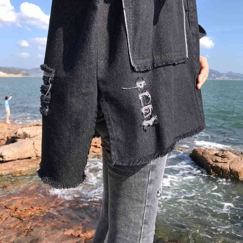 NiceMix Spring Denim Coat Women Long Sleeve Plus Size Printed Jean Jacket Hole Boyfriend Style Streetwear Jackets Overcoat T200113