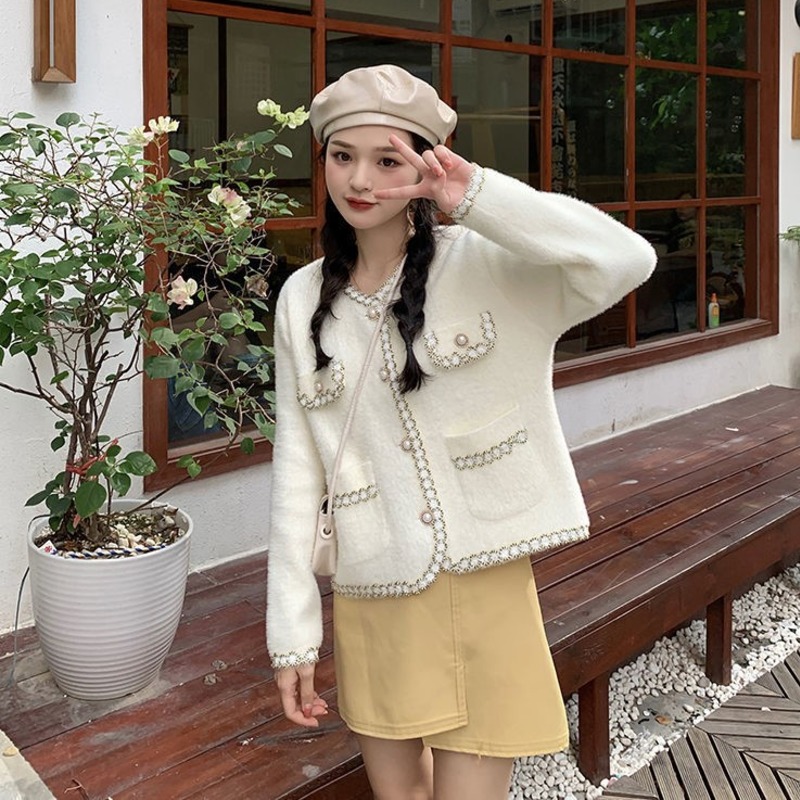 Autumn Fashion design womens o-neck long sleeve mohair wool fabric elegant short jacket coat casacos SMLXL