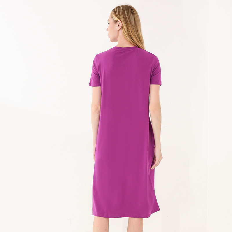 94% Cotton 6% Spandex Dress Casual Loose Short Sleeve O-Neck Split Out Women Dresses Plus Size Vestido Sales M30465 210630