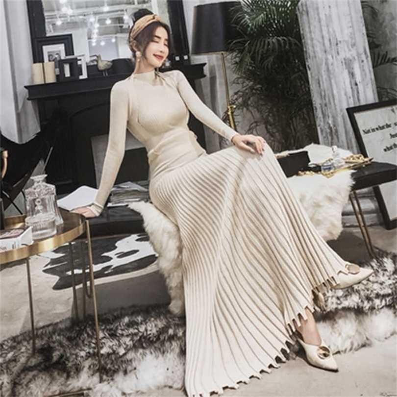 Women Slim Long Maxi Knitting Sweater Dress Autumn Winter Full Sleeve Pleated A-line Big Swing Ladies Pullover es 211109, Green
Women Slim Long Maxi Knitting Sweater Dress Autumn Winter Full Sleeve Pleated A-line Big Swing Ladies Pullover es 211109, Green