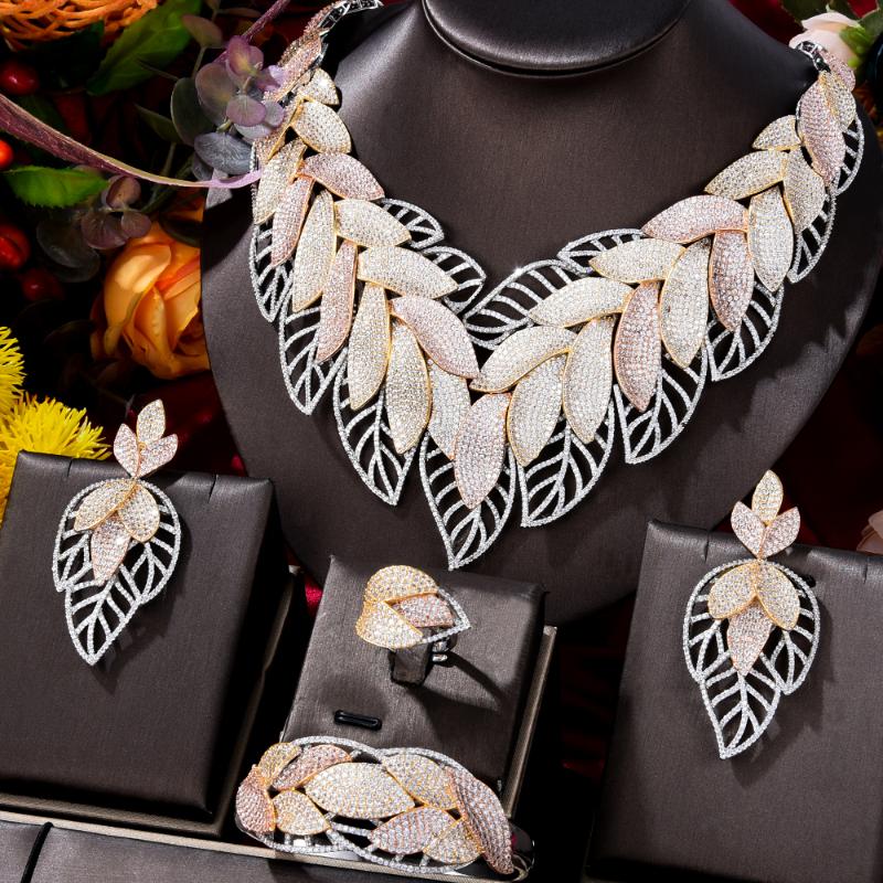 Earrings & Necklace Blachette Nigerian African Zircon Wedding Elegant Leaf Bangle Ring Jewelry Set High Quality Fashion 4PCS, As pic
Earrings & Necklace Blachette Nigerian African Zircon Wedding Elegant Leaf Bangle Ring Jewelry Set High Quality Fashion 4PCS, As pic