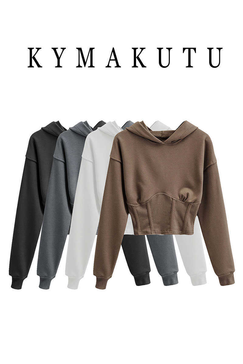 Spring Summer Streetwear Short Sweatshirt Women's Slim Waist Pullover Hoodies 210615