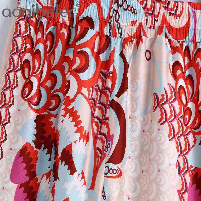 Aonibeier Summer Ornate Print Women Long Trousers Lightweight Casual Elastic High Waist Pants Female Bottoms Wide Leg 211115