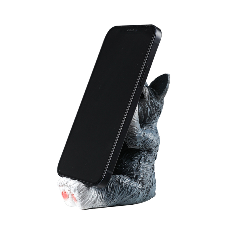 Mobile Phone Holder Schnauzer Animal Figurines Desk Accessories Table Decoration Figurines for Interior Ornaments for Home Decor 220211