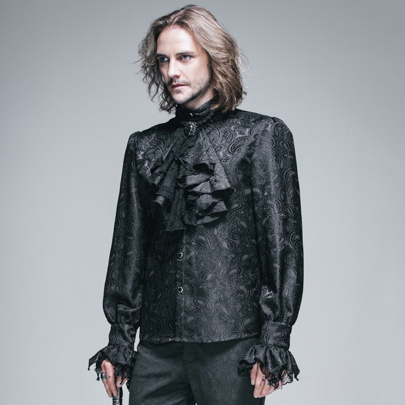 Devil Fashion Gothic Shining Men's Tie Shirt Steampunk Black White Gorgeous Pattern Long Sleeves Shirts Male Casual Blouse Tops 201124