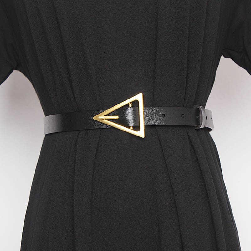 Belts Women Genuine Leather Thin Belt Fashion Metal Triangle Buckle Waist Strap High Quality Ladies Jeans Dress Decoration