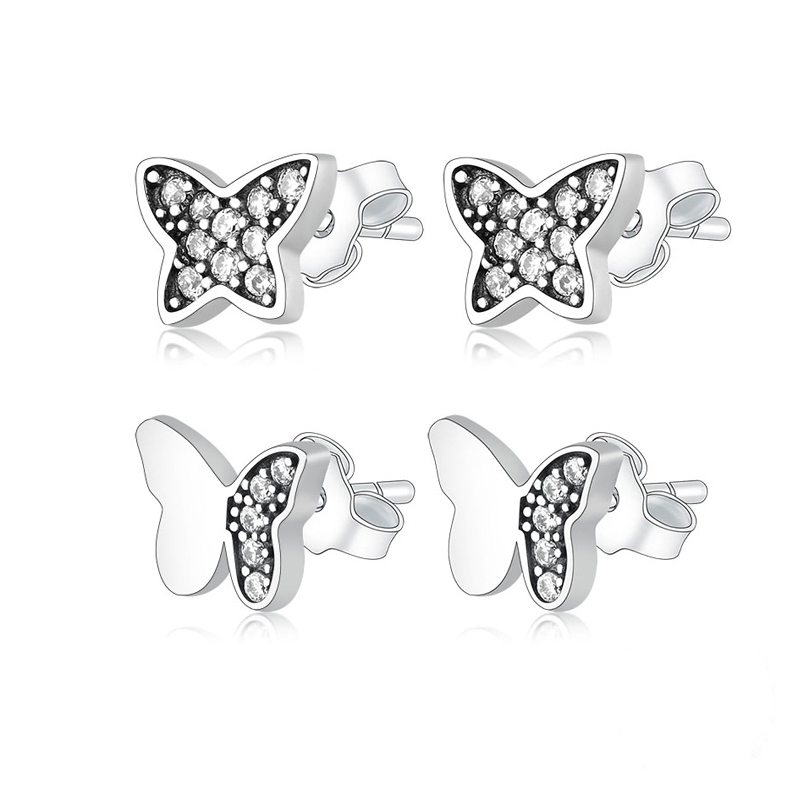 Fashion 925 Sterling Silver Butterfly Stud Earrings for Women Girls Beautiful Animal Earrings Moda Bijoux Jewelry gift