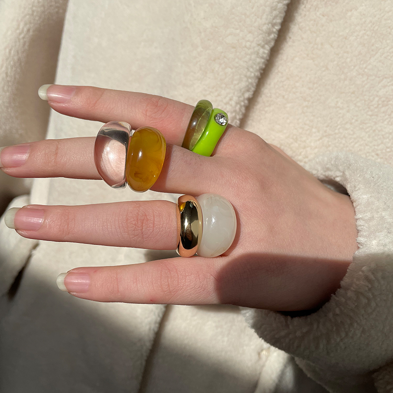 Colourful Transparent Resin Acrylic Band Rings New Vintage Rhinestone Geometric Square Index Finger Ring for Women Jewelry Mixed Bulk