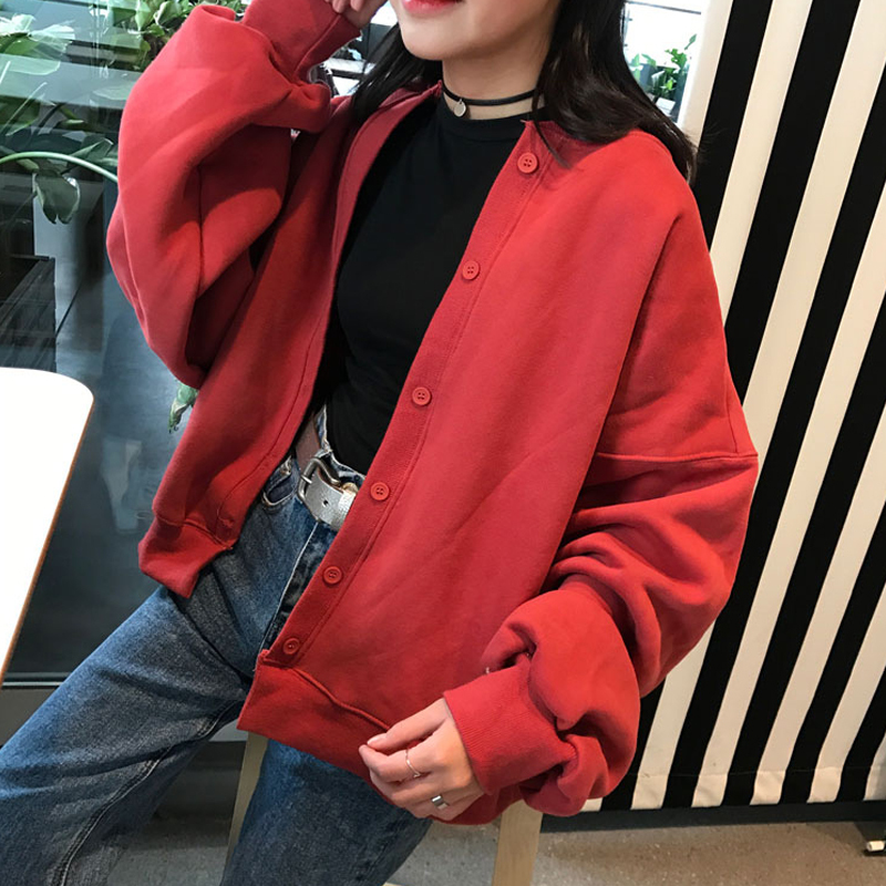 Spring Autumn Harajuku Loose Sweatshirts Women Korean Long Lantern Sleeve Casual Zip-up Clothes Student Solid Fashion Sweatshirt 201102