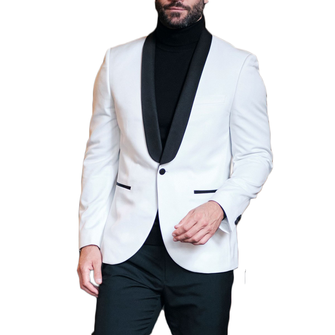 Summer Classic White Mens Pants Suits Black Shawl Lapel Groom Best Man Jacket Party Prom Wedding Blazer Tuxedos Custom 2 piece