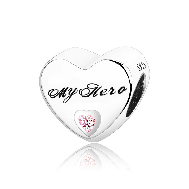 Fit Original Charm Bracelet 925 Silver Girlfriend My Hero Soulmate Little Sister Pink Zircon Heart Bead Making Berloque 2021