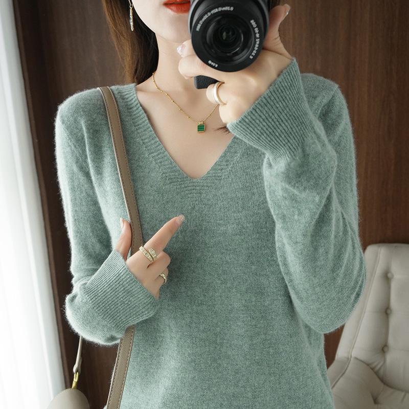 Women's Sweaters Autumn Winter Cashmere Sweater Women Keep Warm V-neck Pullovers Knitting Fashion Korean Long Sleeve Loose Tops