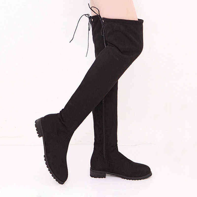 Women's Boots High Pleated Flock Over The Knee Winter Boots For Women Winter Shoes Thigh High Long Boots Wedges Female Booties Y1201