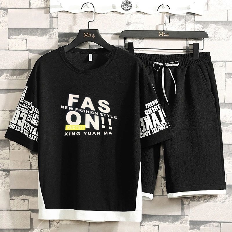 Summer Set Men Casual Tracksuit Letter Print T Shirts+Shorts Hip Hop Short Sleeve Mens Sportswear Fashion Sports Suit 2 Pcs 210603