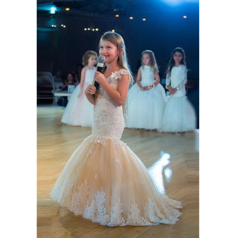Flower Girls White Elegant New Year Princess Children Wedding Guest Gown Birthday Party Mermaid Dress