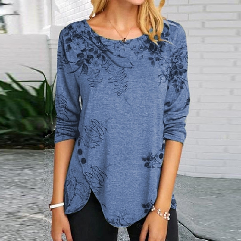 New Fashion Dragonfly Flower Print T-shirt Women Shirts Long Sleeve Ladies Loose Tops Woman Shirt Casual Loose Pullover 210310