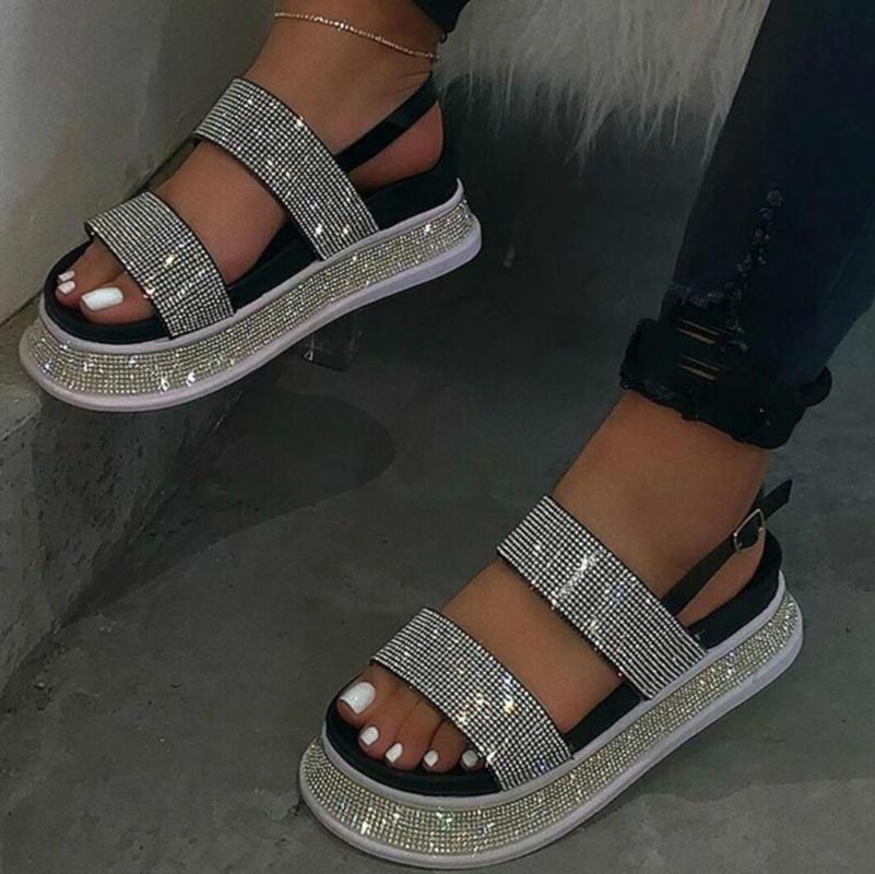 Woman Sandals Ladies Open Toe sequins Ankle Strap Platform Shoes Fashion Casual Female Summer Beach shoes Hot thick bottom sandl