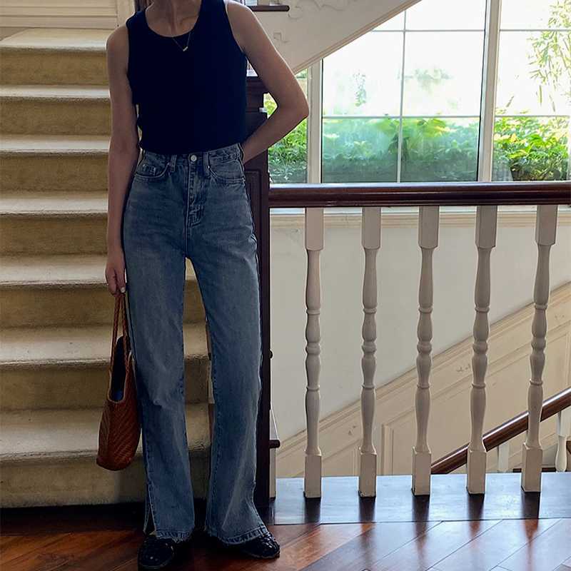 Spring Split Wide Leg Pants Women Korean Loose Casual High Waist Trousers Vintage Retro Office Lady Mujer Pantalones 13A285 210525