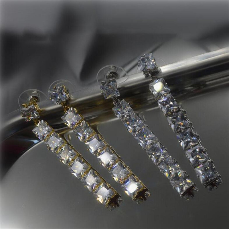 Sparkg Dangle Earrings: Sterg Sier Princess Cut White Topaz Gemstones for Women