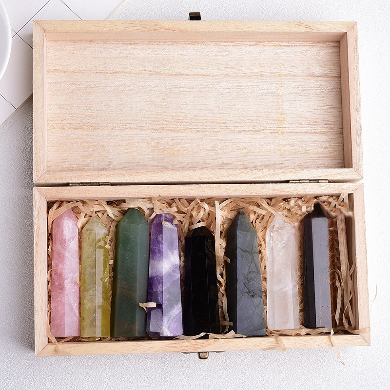 Natural Crystal Quartz Tower Quartz Point Crystal Obelisk Wand Healing Crystal 7- 8cm 8 pieces/set with wood box KKD48883
Natural Crystal Quartz Tower Quartz Point Crystal Obelisk Wand Healing Crystal 7- 8cm 8 pieces/set with wood box KKD48883