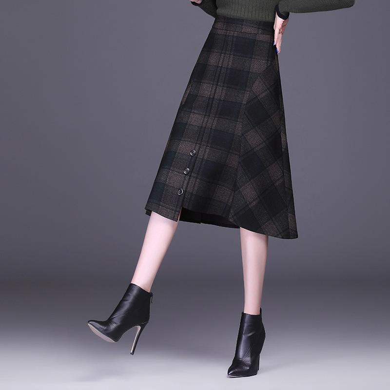 Skirts Autumn & Winter Woolen Plaid Skirt High Waist Slimming Fashion Irregular A-line Women Pleated Tide