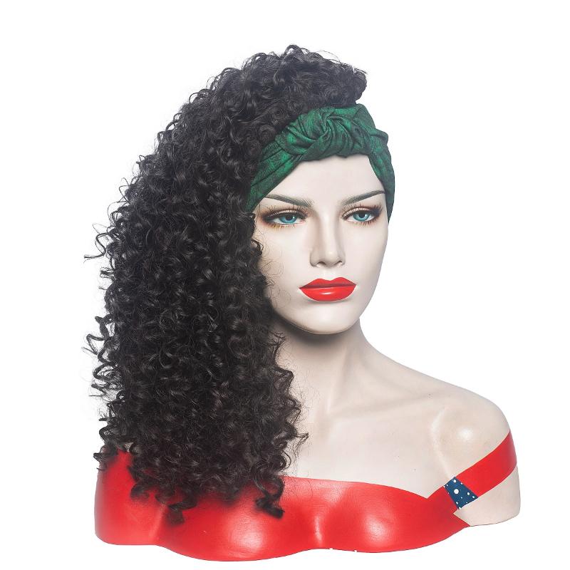 Synthetic Wigs Afro Kinky Curly Head Band For Black Women Scarf Short Wig Natural Heat Resistant Cosplay Headwrap