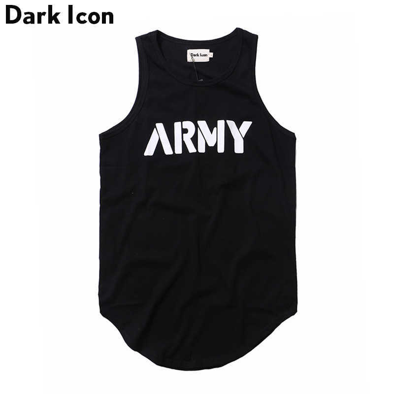 Letter Printed Curved Hem Hip Hop Tank Top Men Summer Extended Long Line Tank Top Black White 210603