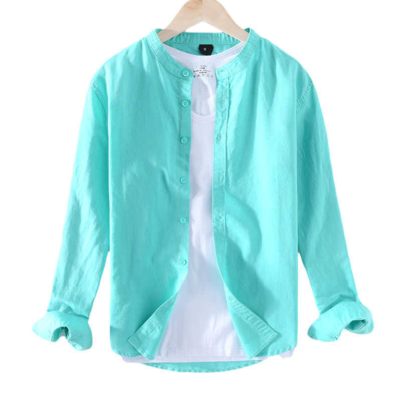 Stand Collar Long Sleeve Shirts for Men Cotton Linen Classical Slim Fit Minimalist Casual Tops Male Daily Green Button Up Shirt 210601, Sky blue
Stand Collar Long Sleeve Shirts for Men Cotton Linen Classical Slim Fit Minimalist Casual Tops Male Daily Green Button Up Shirt 210601, Sky blue
