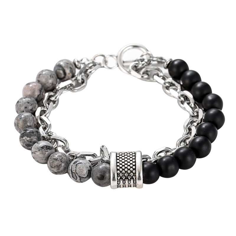 New Charms Men's Tiger Eye Howlite Marble Stone Beaded Bracelet Stainless Steel Link Chain Bracelet Women Jewelry Gift for Party