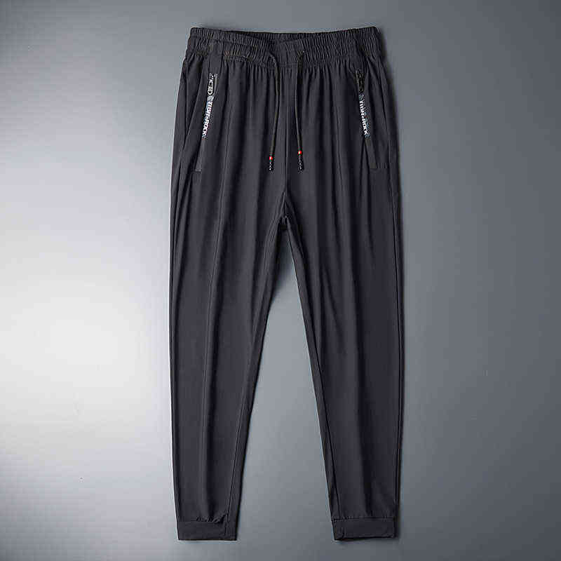 Summer Ice Silk Sweatpants Men Quick Dry Breathable Loose Fitness Belted Straight Pants Slim Stretch Cool Casual Men Pants 7XL 211112