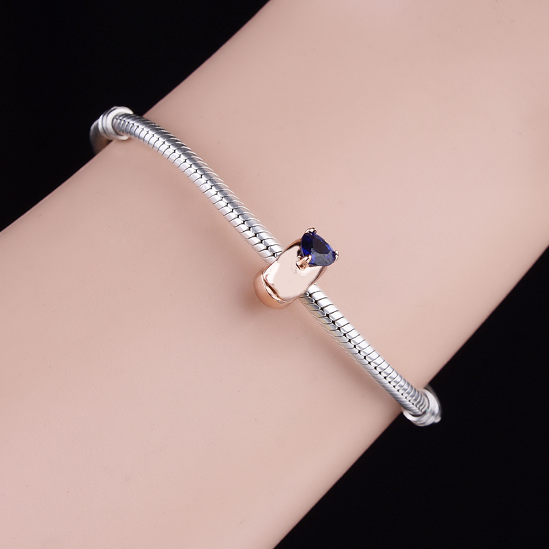 2021 Real 925 Sterling Silver Round Clip Charm Rose Gold Color Beads Fit Original Pandora Charm Bracelet Accessories DIY Making