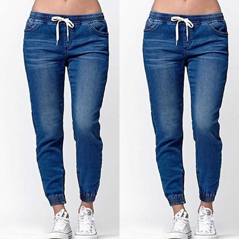 Middle Waist Ladies Lantern Jeans Women Summer Autumn Skinny Fashion Casual Drawstring High Quality Simple 210922